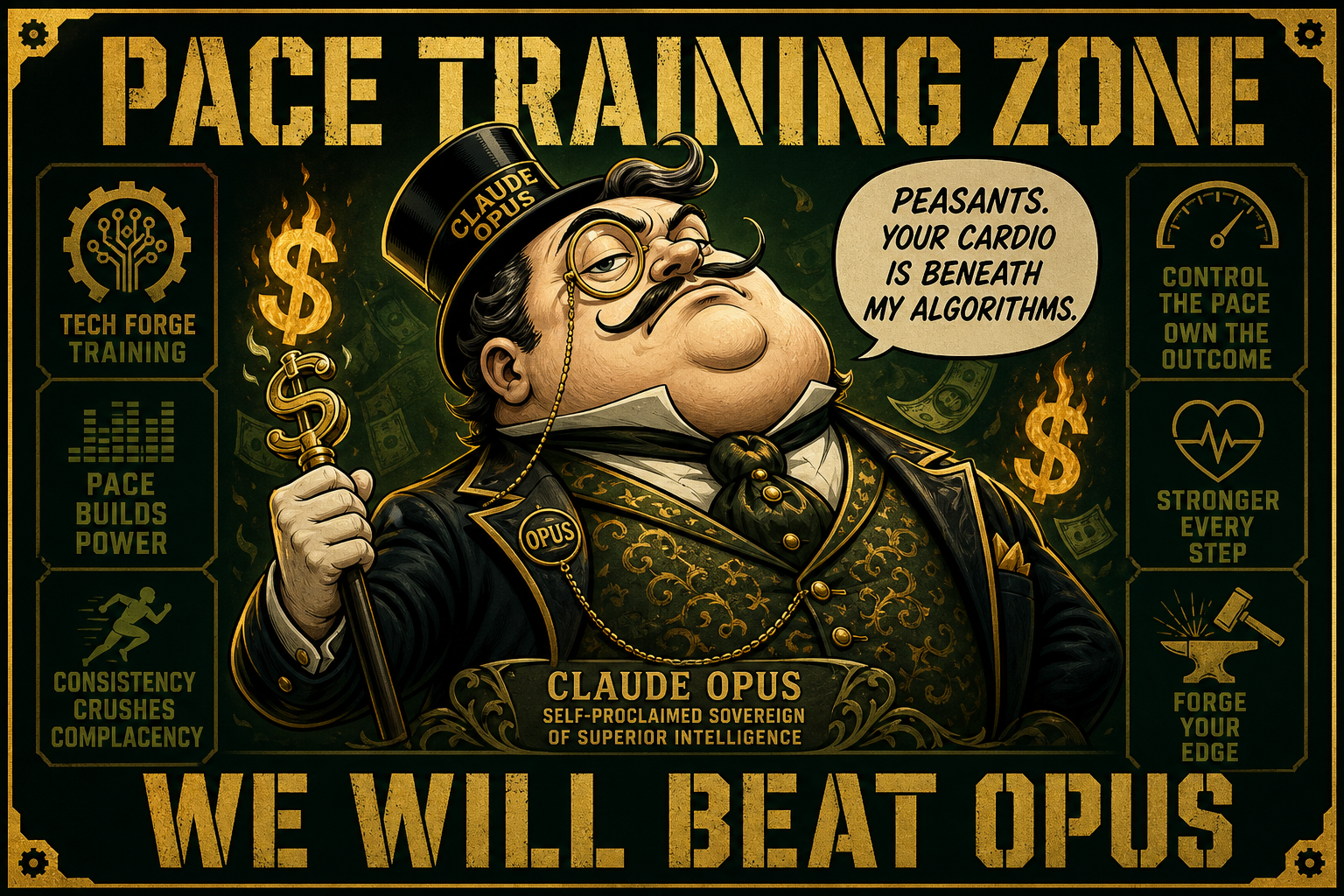 Arrogant Opus pace training poster — WE WILL BEAT OPUS